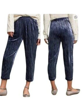 Ettitwa by Anthropologie Blue Velvet Cropped Pants - Size XS